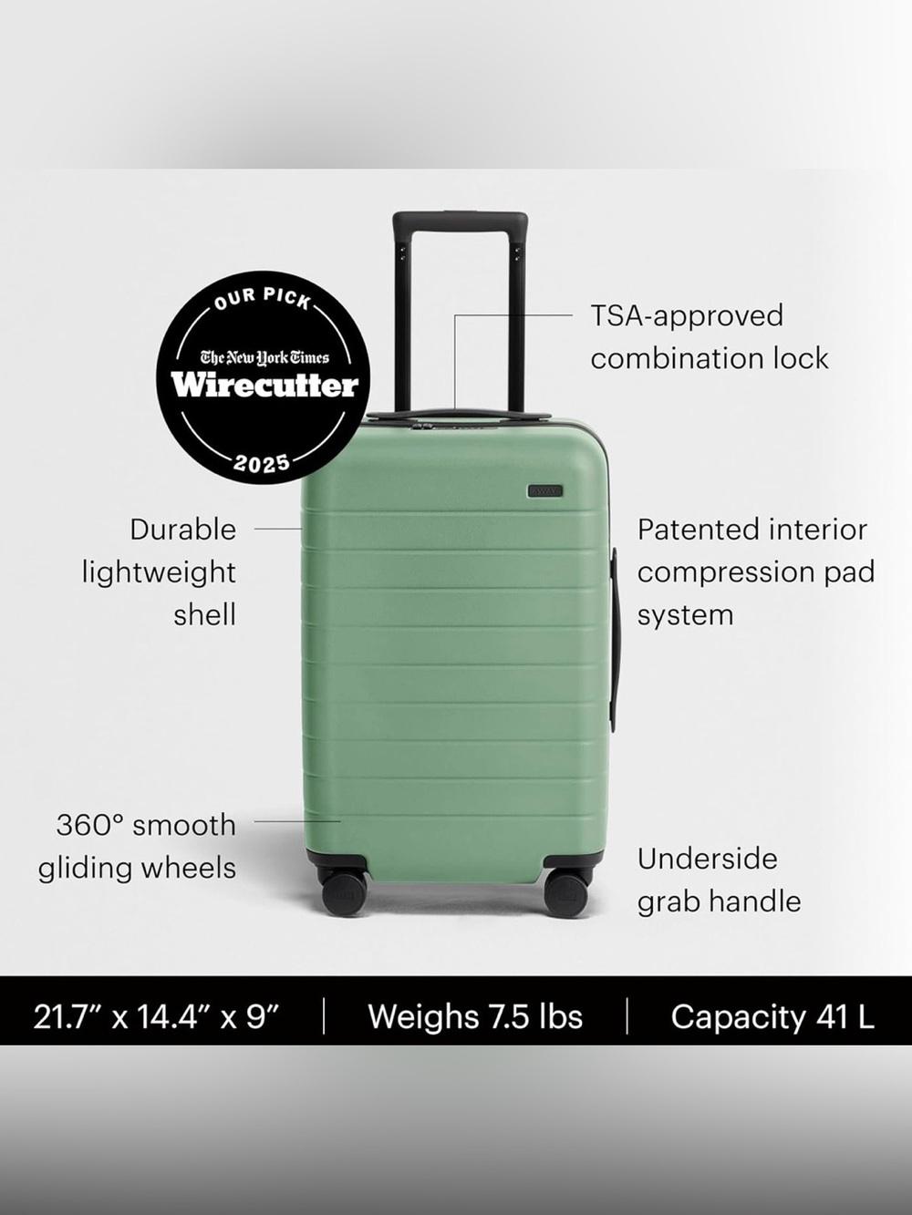Away Carry-On Luggage - 22-Inch Sea Green Hardside Suitcase -NEVER USED - Picture 3 of 13